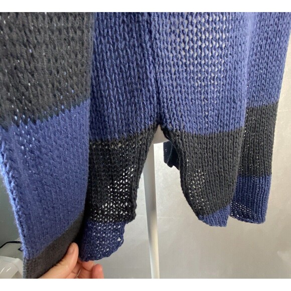 Wooden Ships Sweater M/L Open Knit Cowl Neck Blue Gray Striped Nautical Spring - Picture 11 of 13